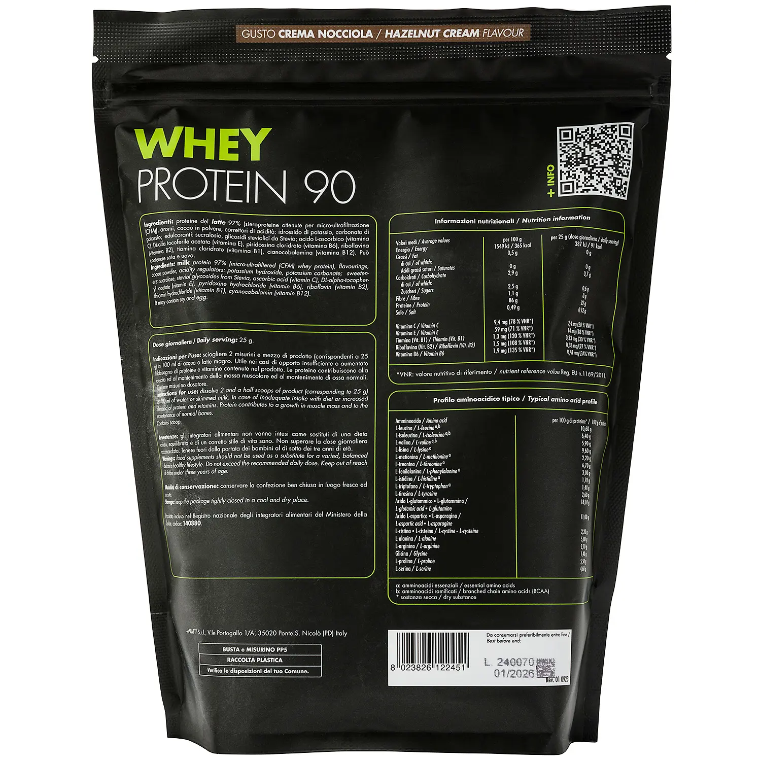 Watt Whey 90 750 gr. Proteine Siero Isolate + Vitamins Minerals 30 cpr  Vitamine + SHAKER