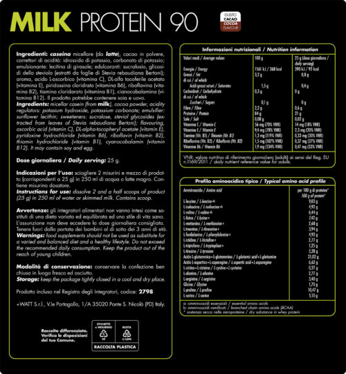 Etichetta Milk Protein 90